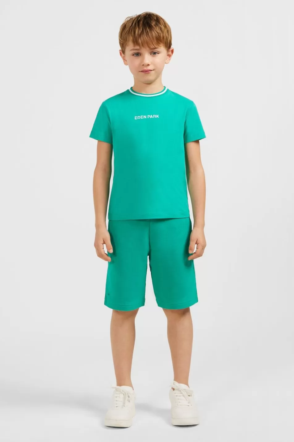 Children | Eden Park Striped Round Neck Green T-Shirt In Stretch Cotton