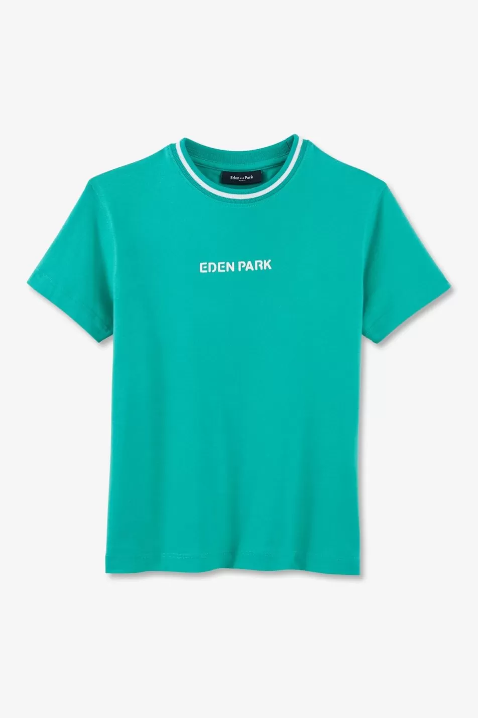 Children | Eden Park Striped Round Neck Green T-Shirt In Stretch Cotton