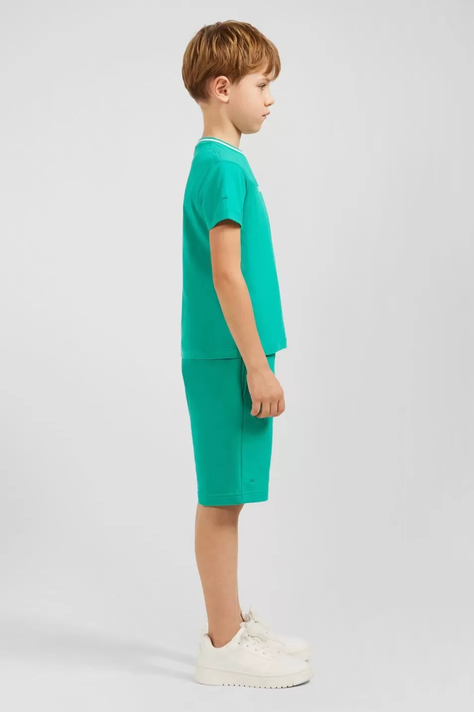Children | Eden Park Striped Round Neck Green T-Shirt In Stretch Cotton