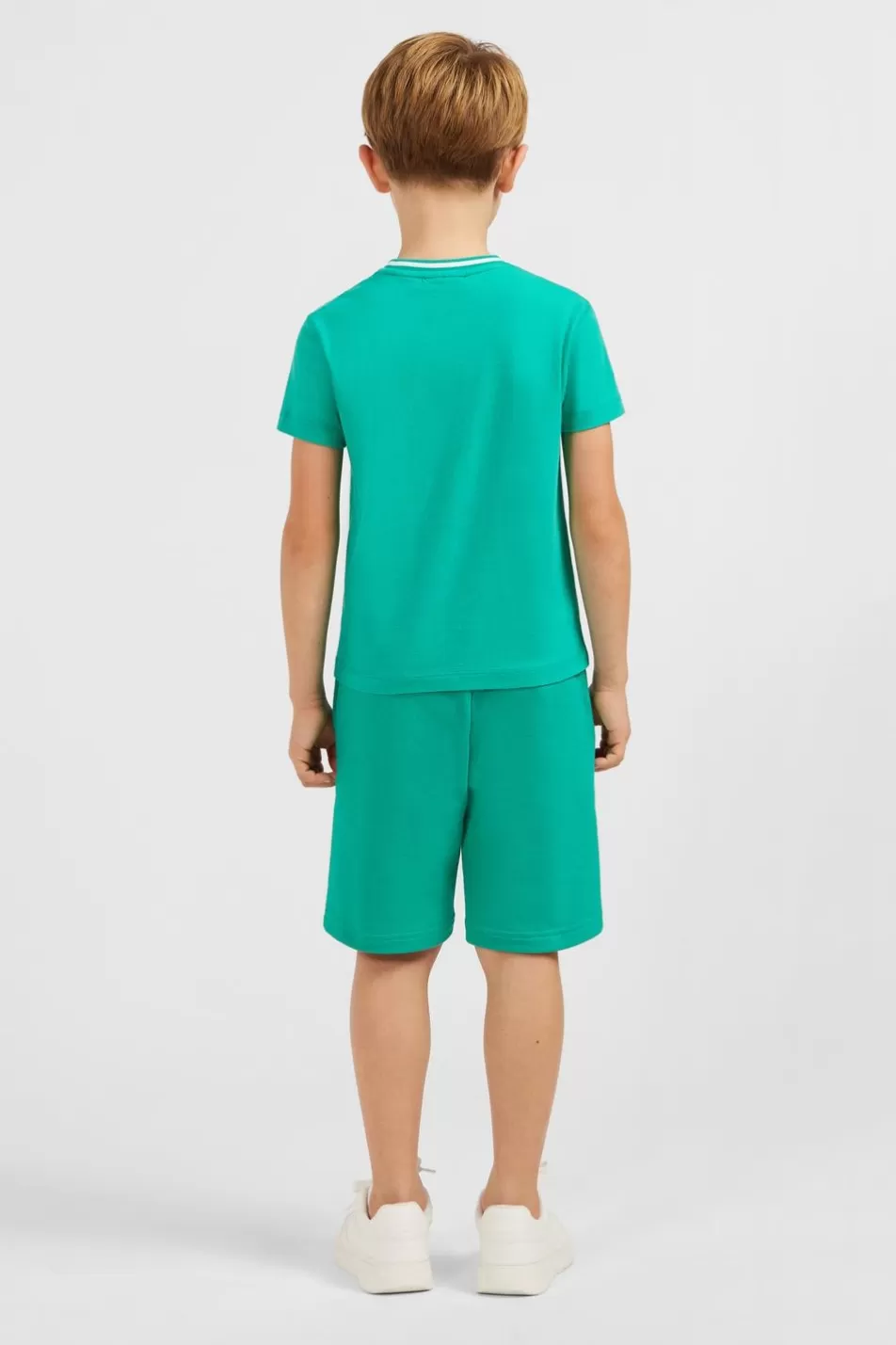 Children | Eden Park Striped Round Neck Green T-Shirt In Stretch Cotton