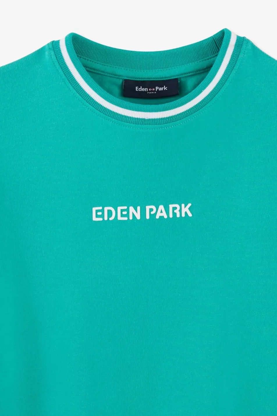 Children | Eden Park Striped Round Neck Green T-Shirt In Stretch Cotton
