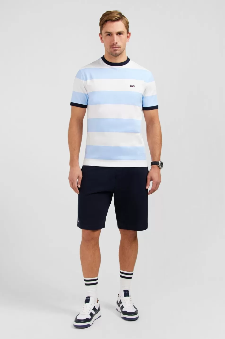 T-Shirts | Eden Park Striped Short-Sleeved Blue And White Cotton T-Shirt