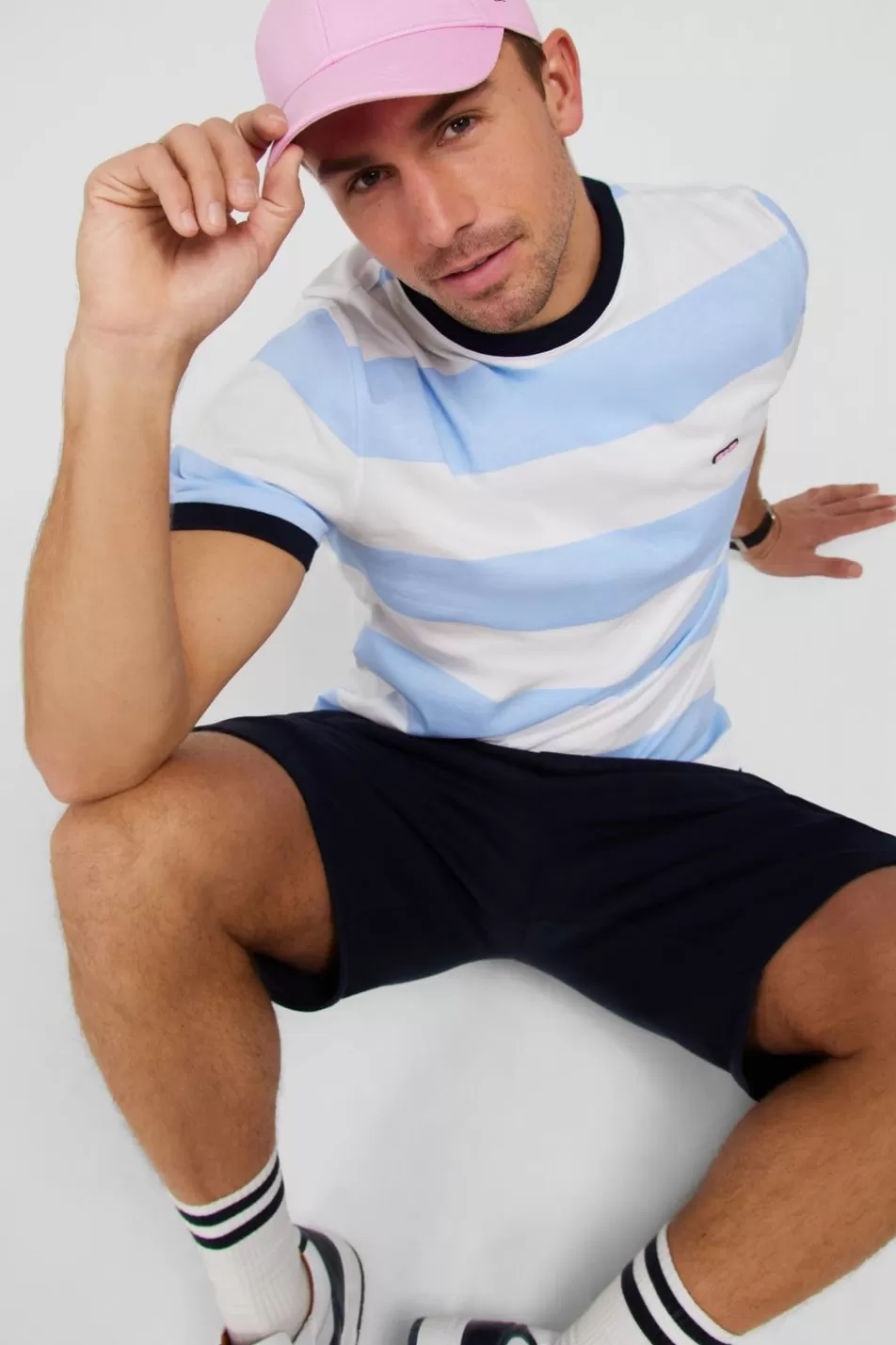 T-Shirts | Eden Park Striped Short-Sleeved Blue And White Cotton T-Shirt