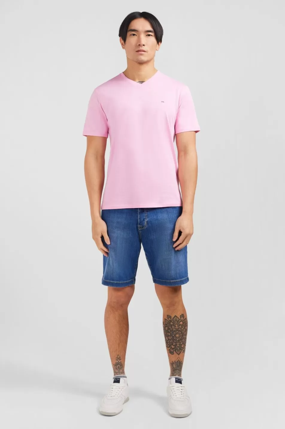 T-Shirts | Eden Park V-Neck Pink Light Pima Cotton T-Shirt