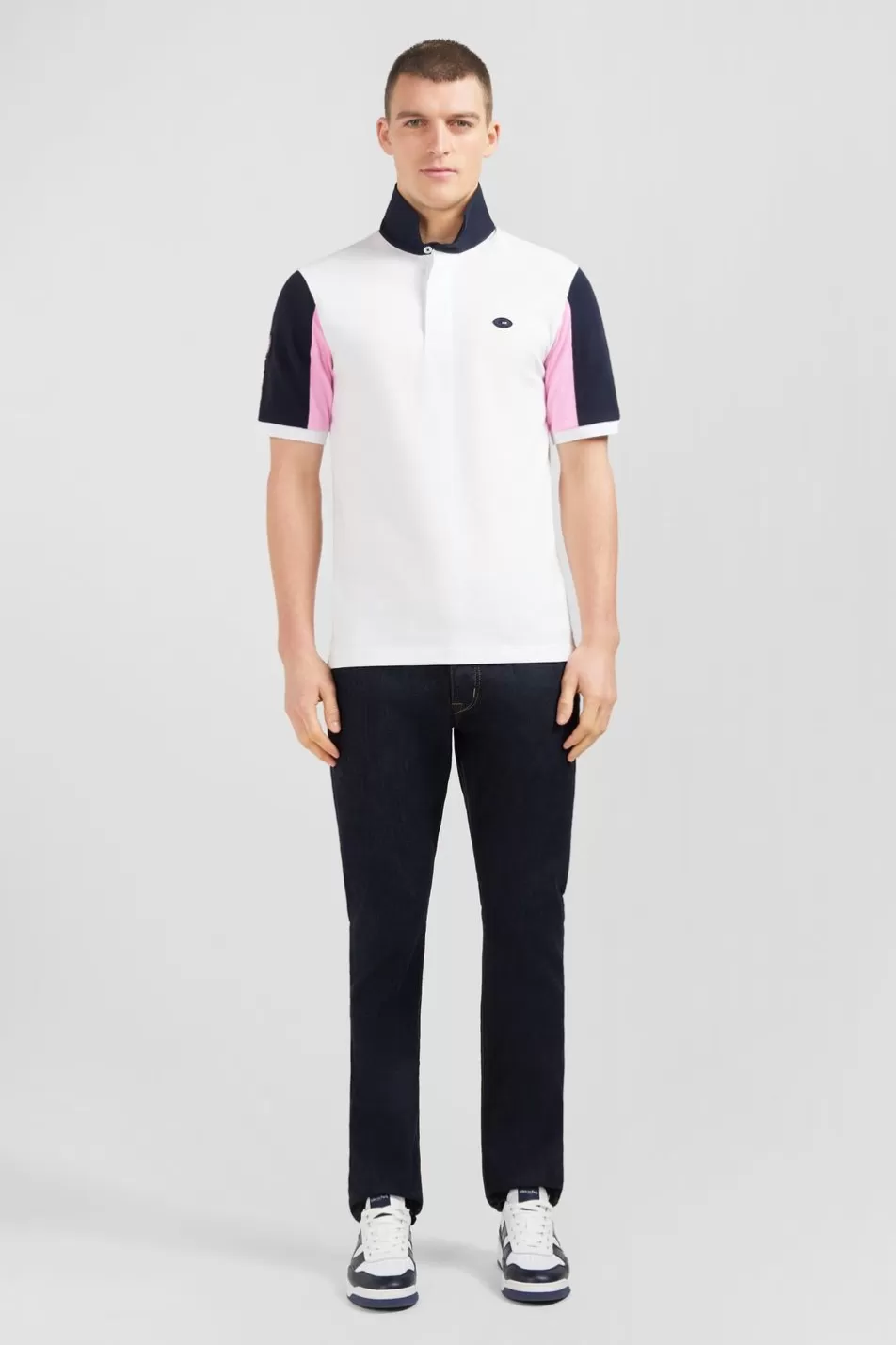 Rugby Shirts | Eden Park White Colour-Block Polo Shirt With No. 10 Embroidery On The Back