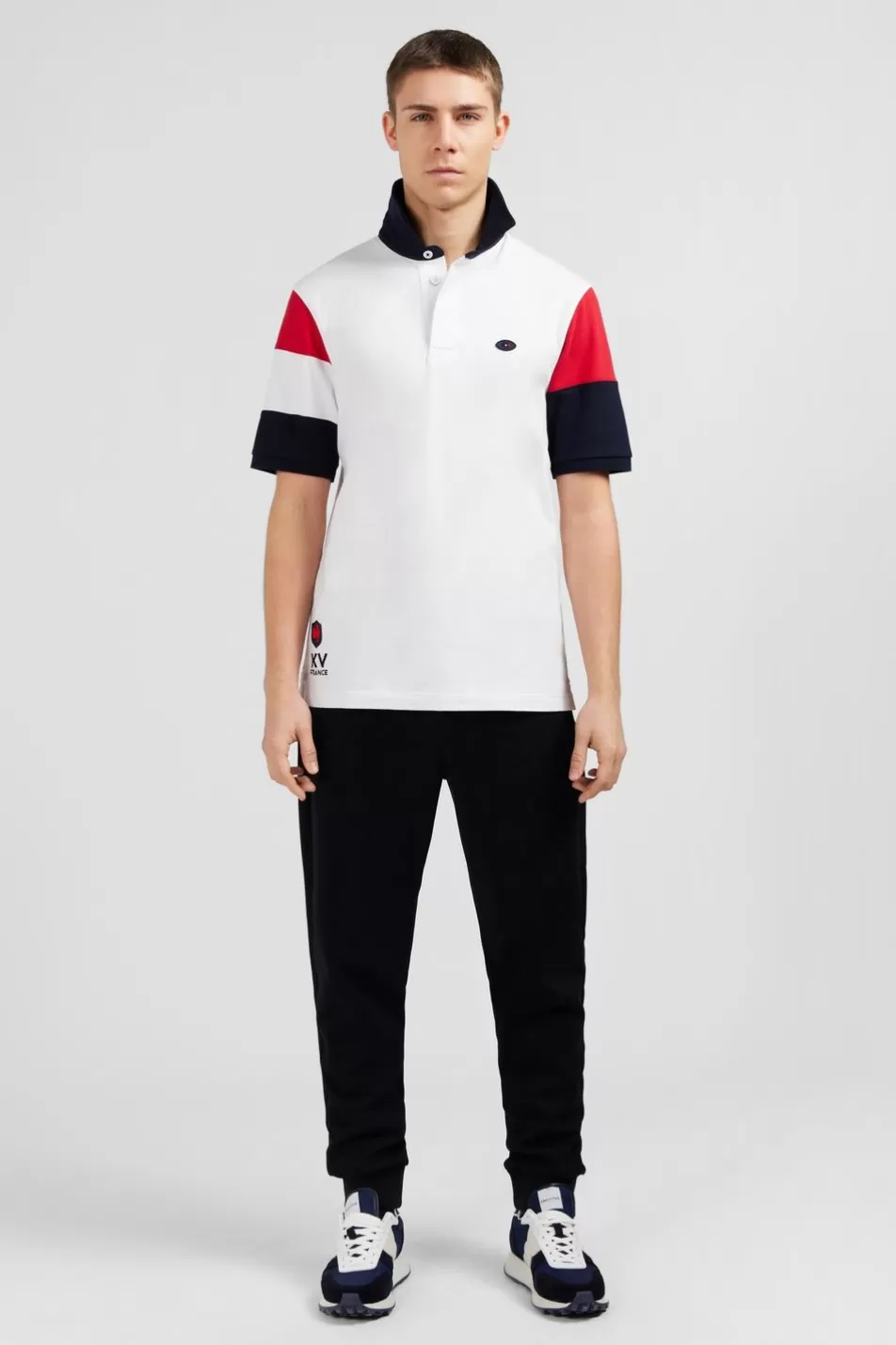 Rugby Shirts | Eden Park White Colour-Block Short-Sleeved Polo Shirt With Xv De France Embroidery