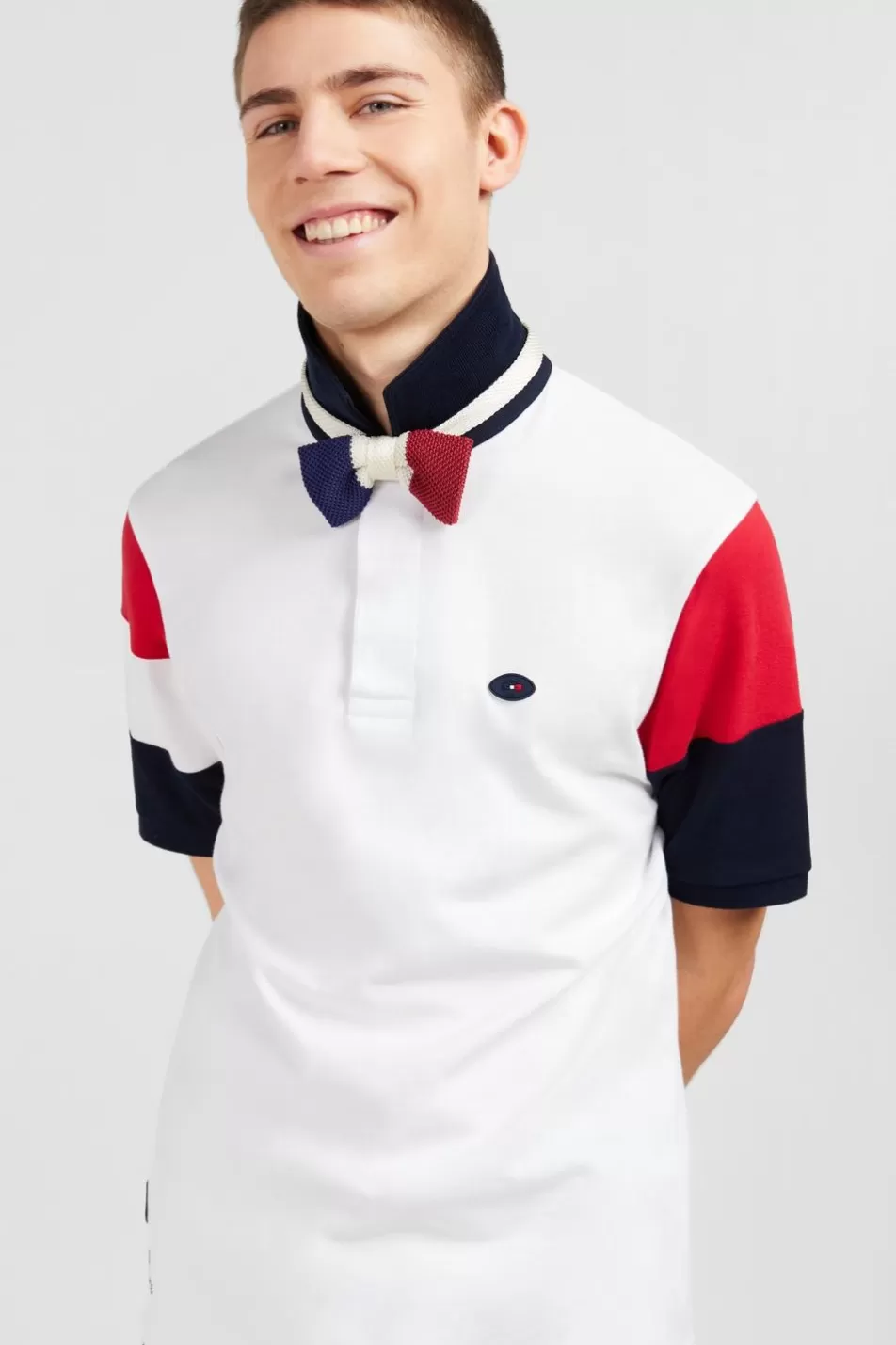 Rugby Shirts | Eden Park White Colour-Block Short-Sleeved Polo Shirt With Xv De France Embroidery