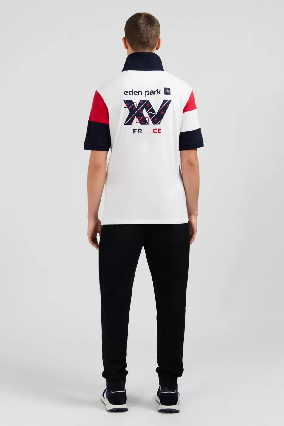 Rugby Shirts | Eden Park White Colour-Block Short-Sleeved Polo Shirt With Xv De France Embroidery