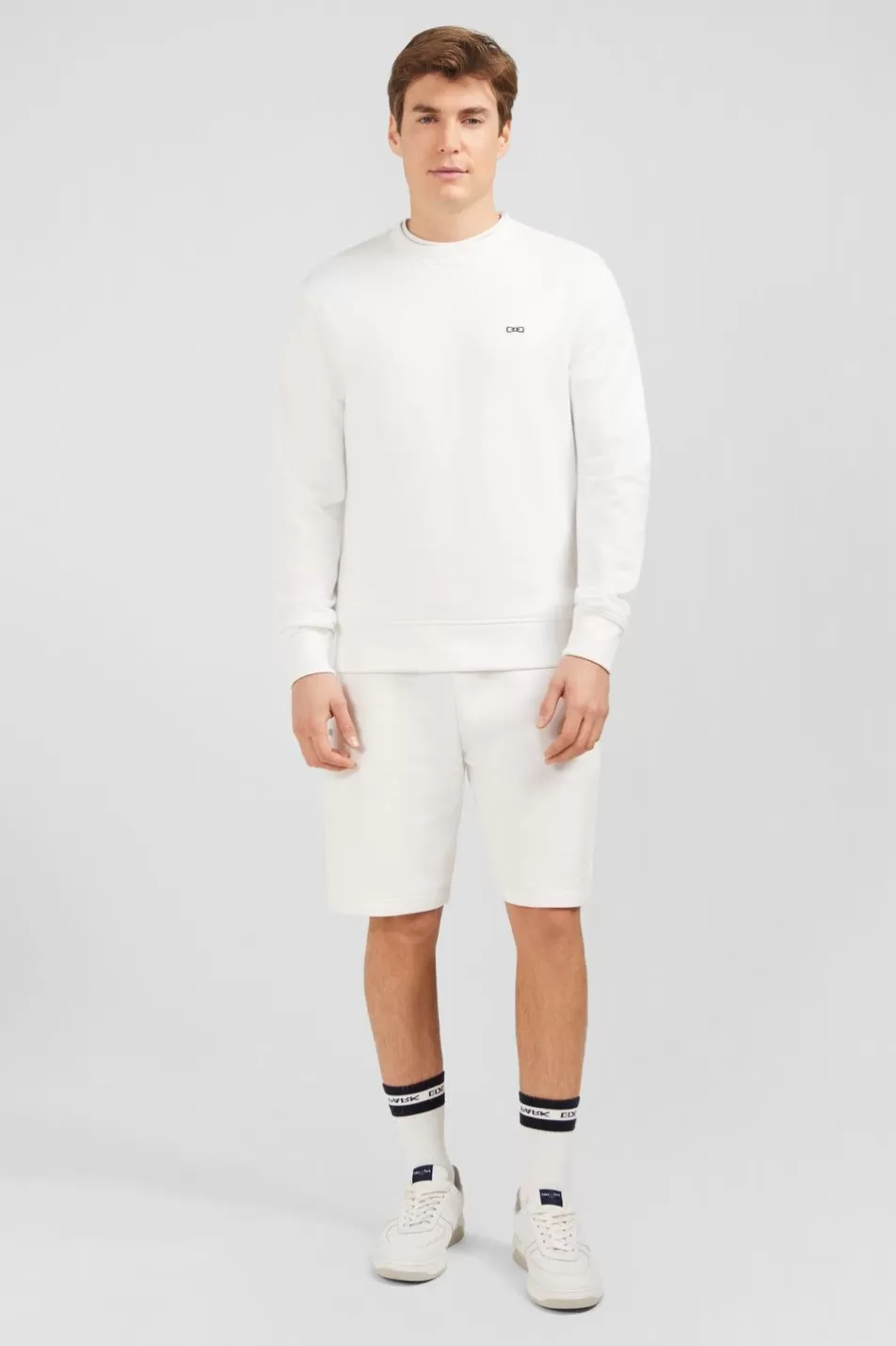 Sweatshirts | Eden Park White Fleece Round-Neck Sweatshirt With Bow Tie Embroidery