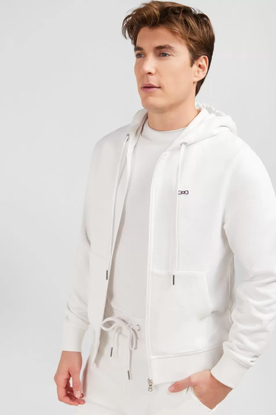 Sweatshirts | Eden Park White Fleece Zipped Hoodie With Bow Tie Embroidery