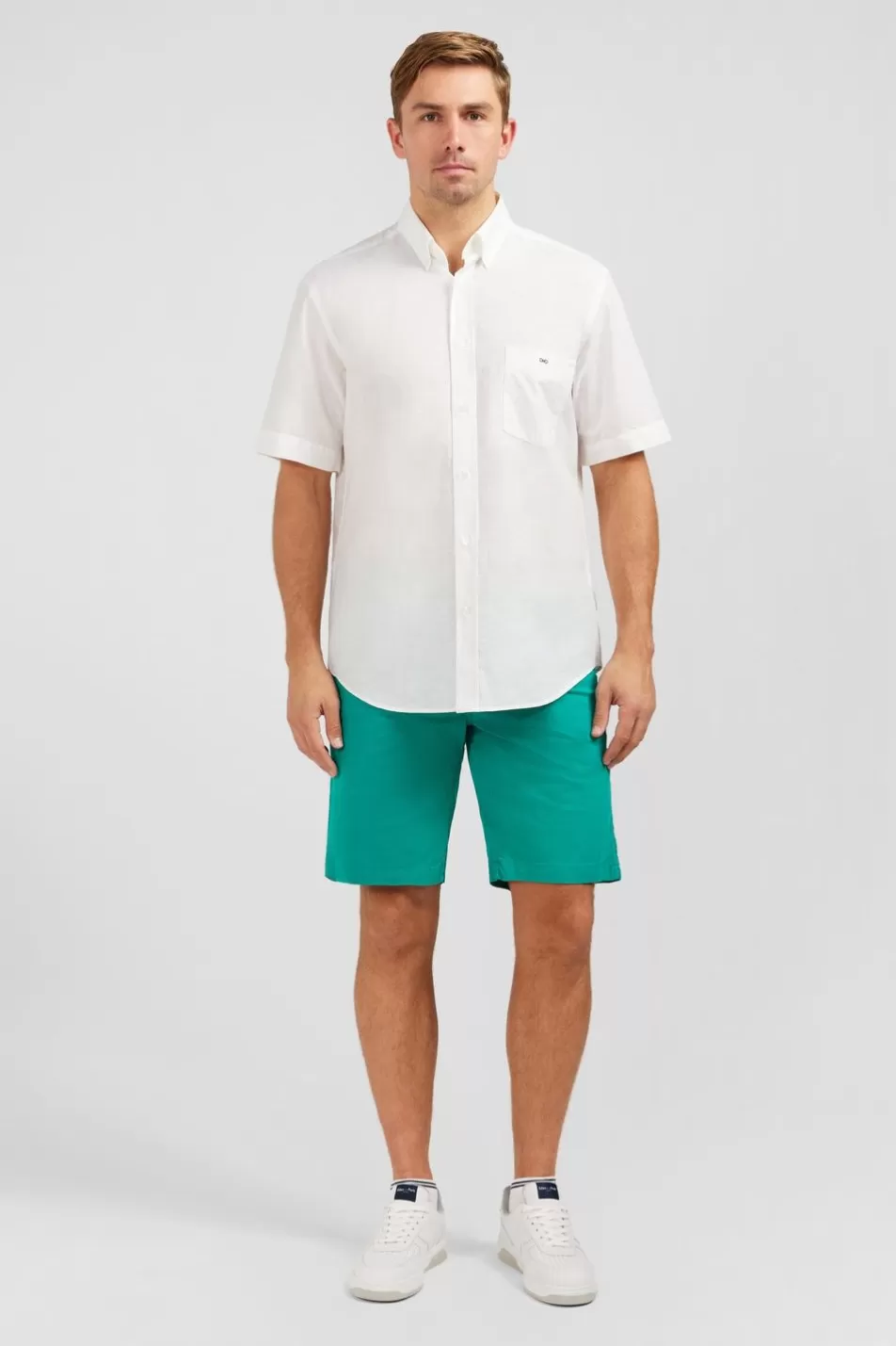 Short-Sleeved Shirts | Eden Park White Shirt In Cotton Dobby