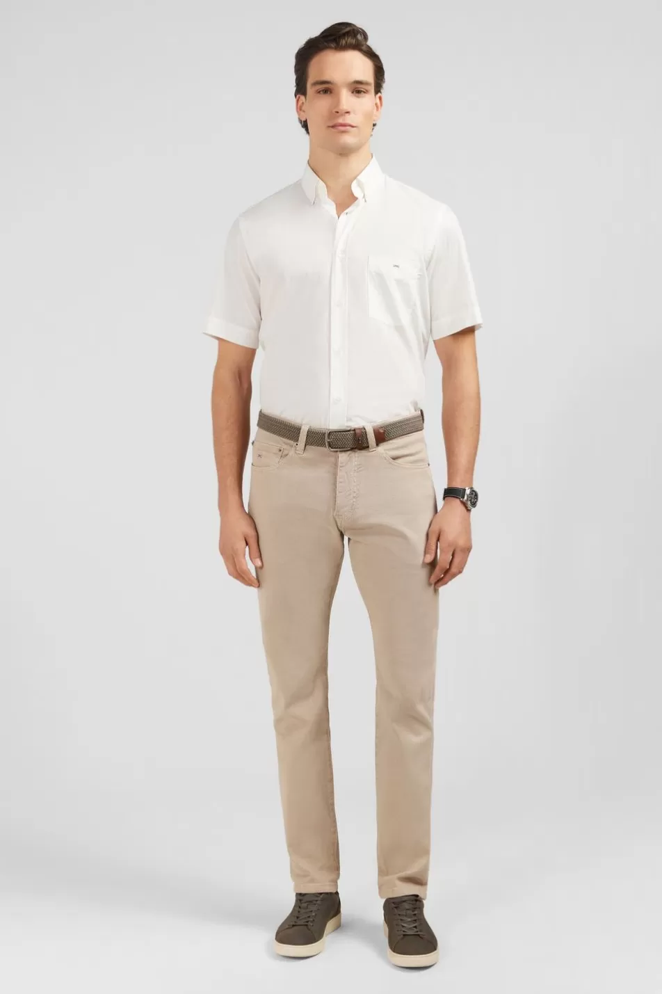 Short-Sleeved Shirts | Eden Park White Shirt In Cotton Dobby