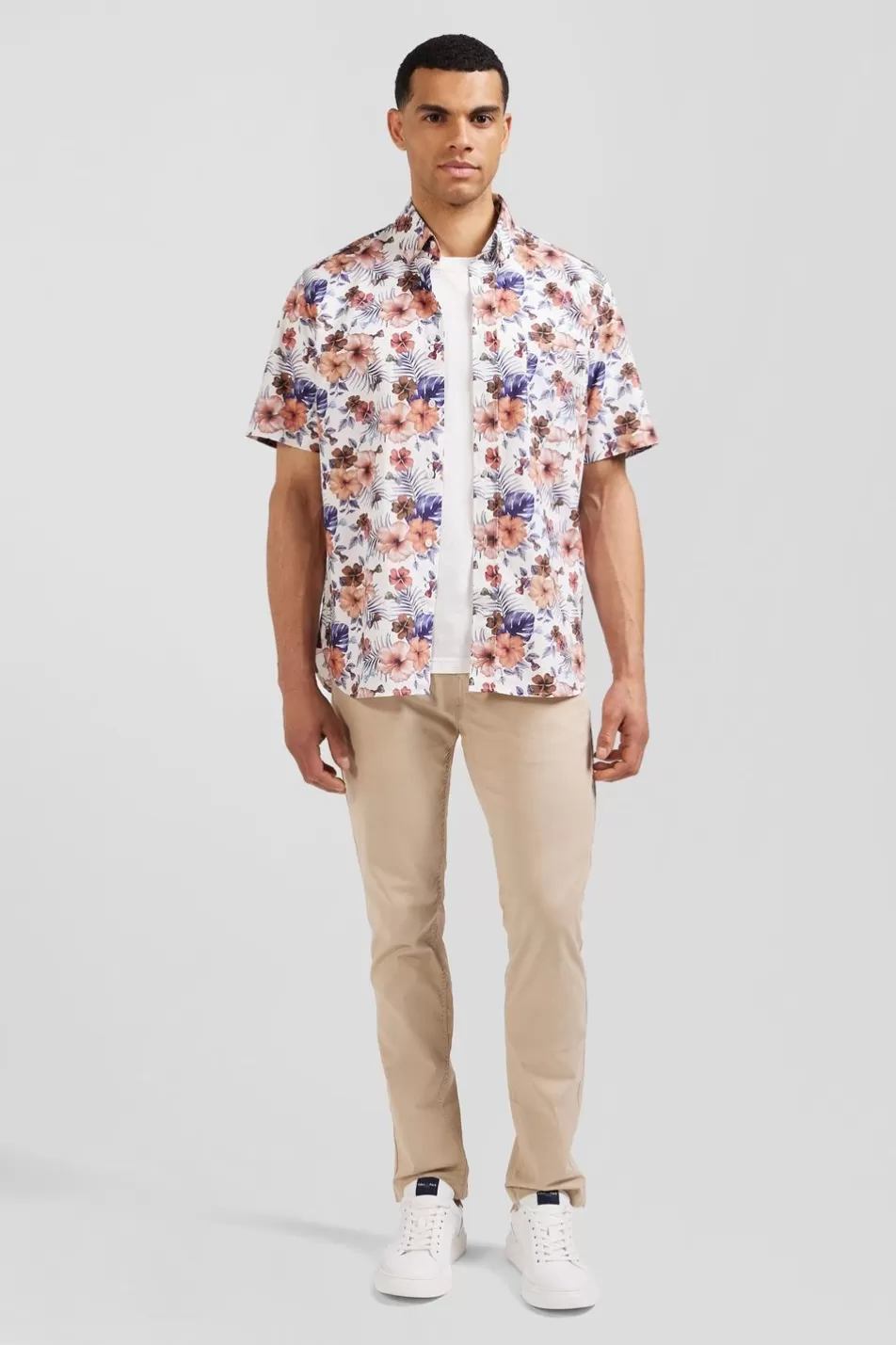 Short-Sleeved Shirts | Eden Park White Shirt With Exclusive Floral Print