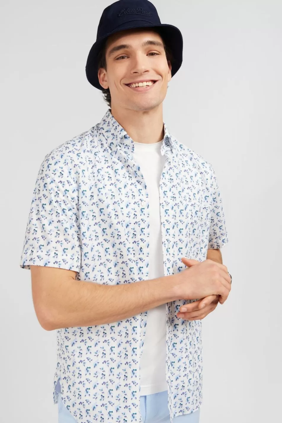 Short-Sleeved Shirts | Eden Park White Shirt With Exclusive Floral Print