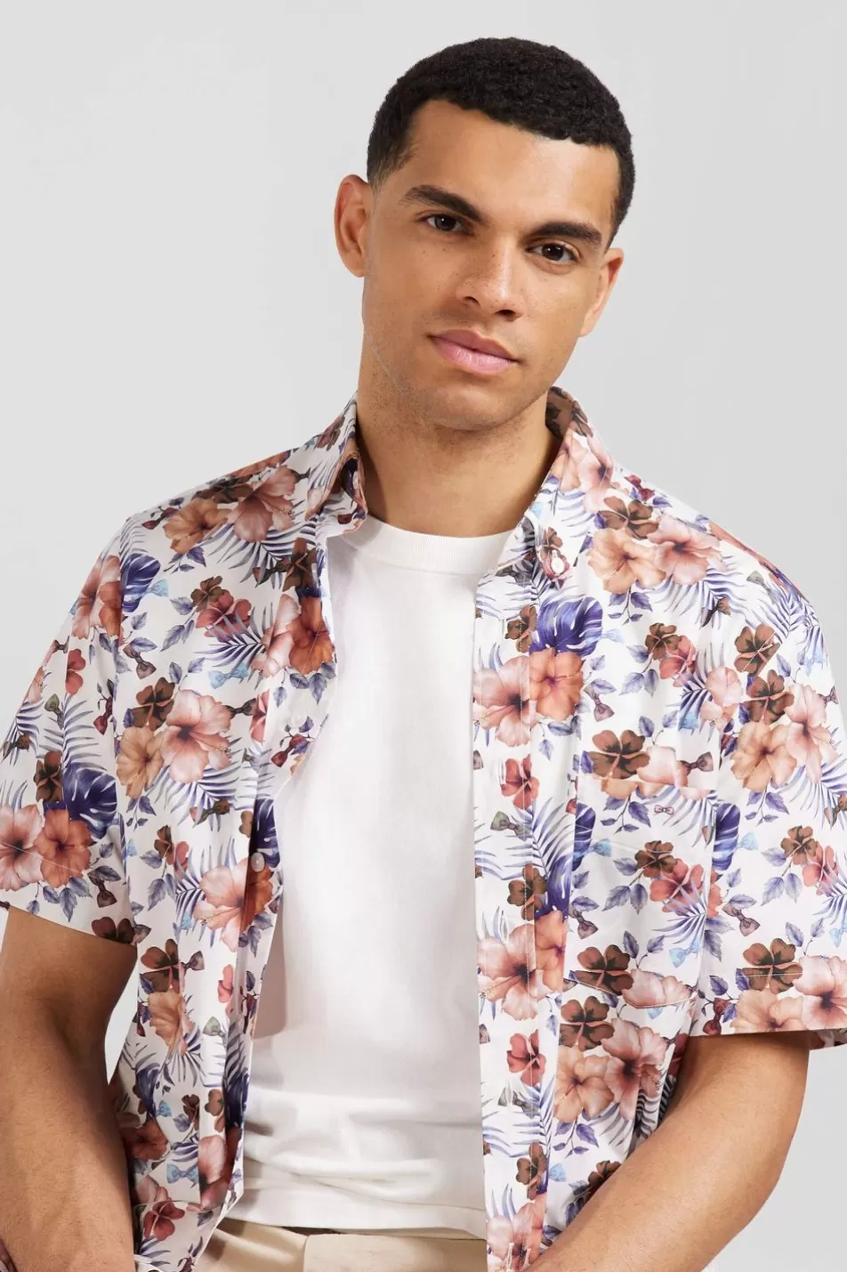 Short-Sleeved Shirts | Eden Park White Shirt With Exclusive Floral Print