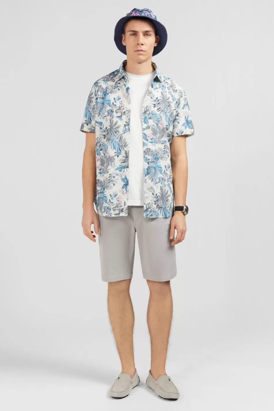 Short-Sleeved Shirts | Eden Park White Shirt With Exclusive Leaf Print