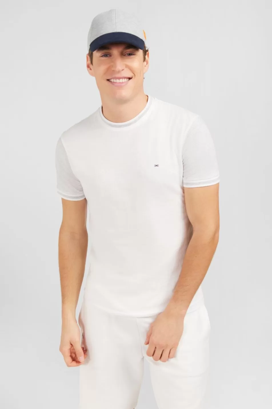 T-Shirts | Eden Park White Short-Sleeved Colour-Block T-Shirt