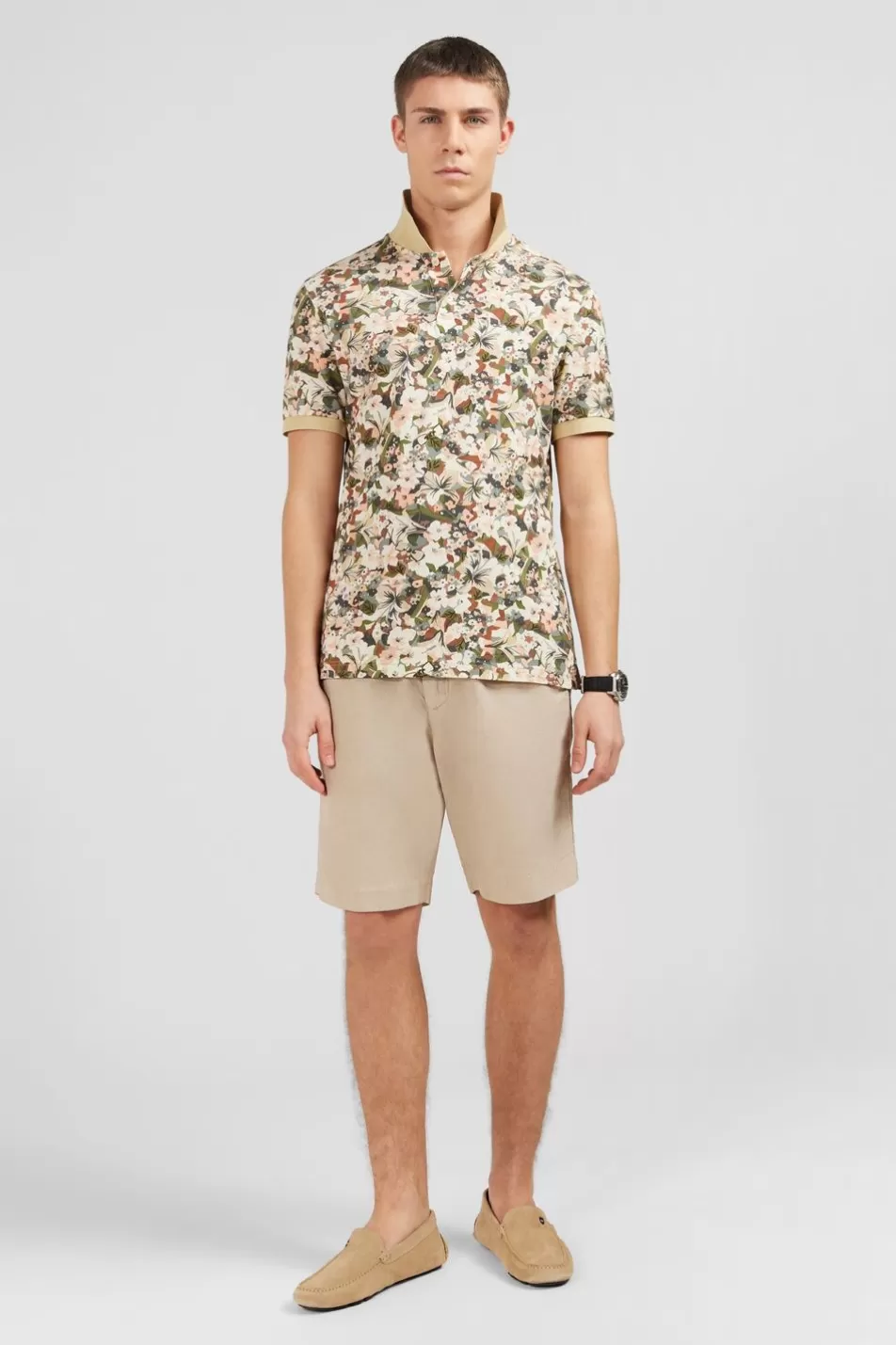 Polos | Eden Park White Short-Sleeved Polo Shirt With Floral Print