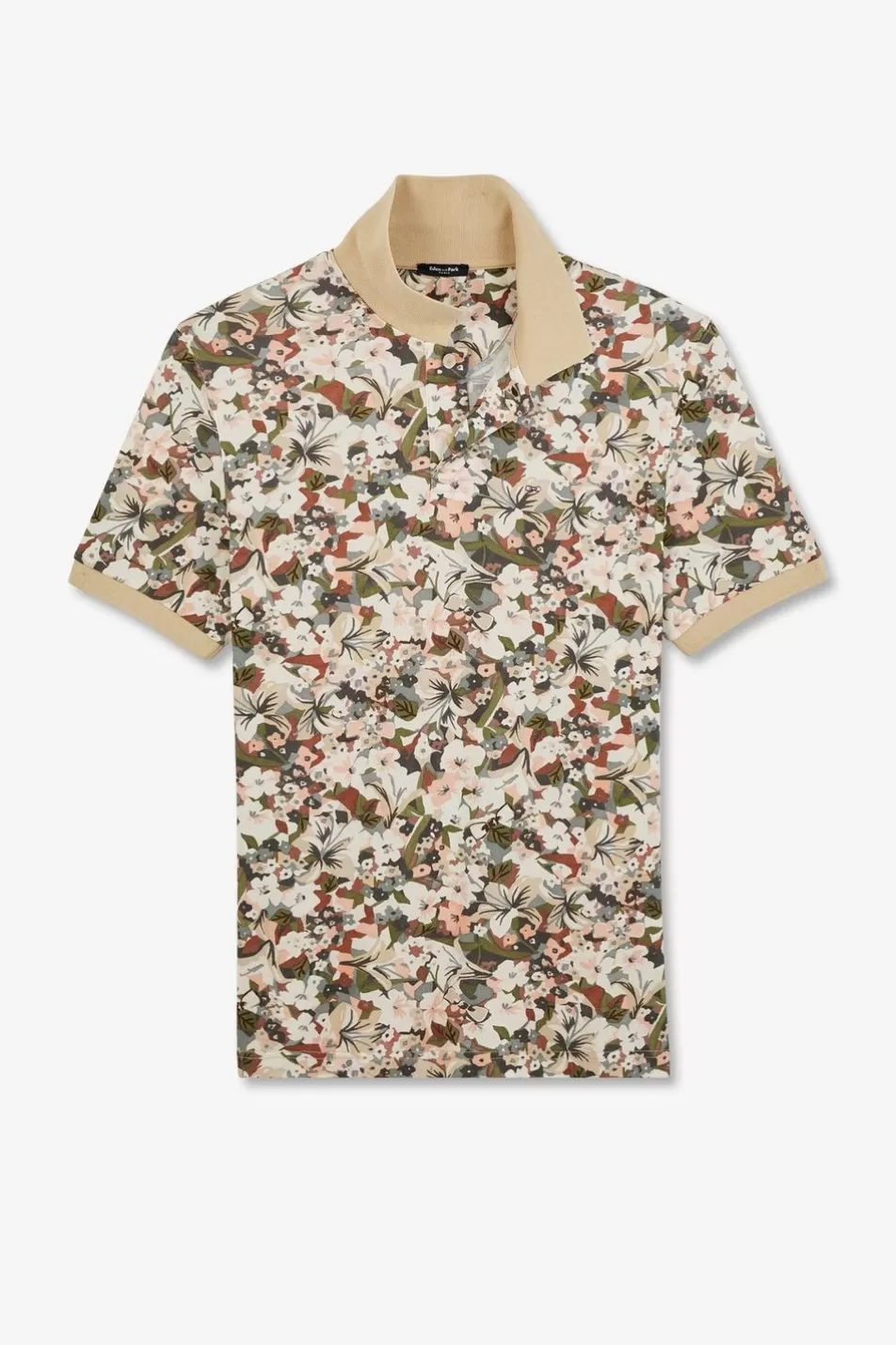 Polos | Eden Park White Short-Sleeved Polo Shirt With Floral Print