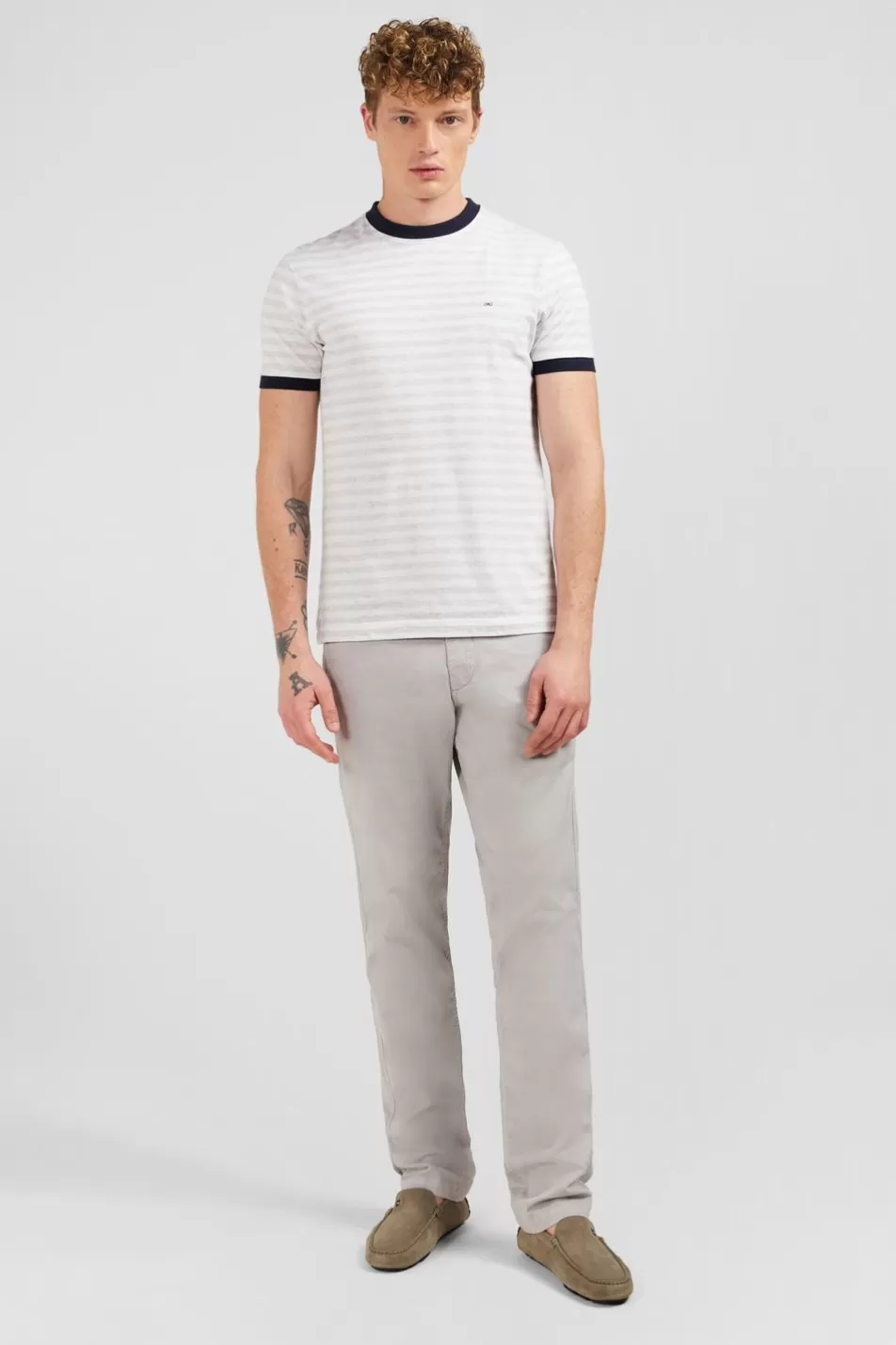 T-Shirts | Eden Park White Short-Sleeved Striped T-Shirt