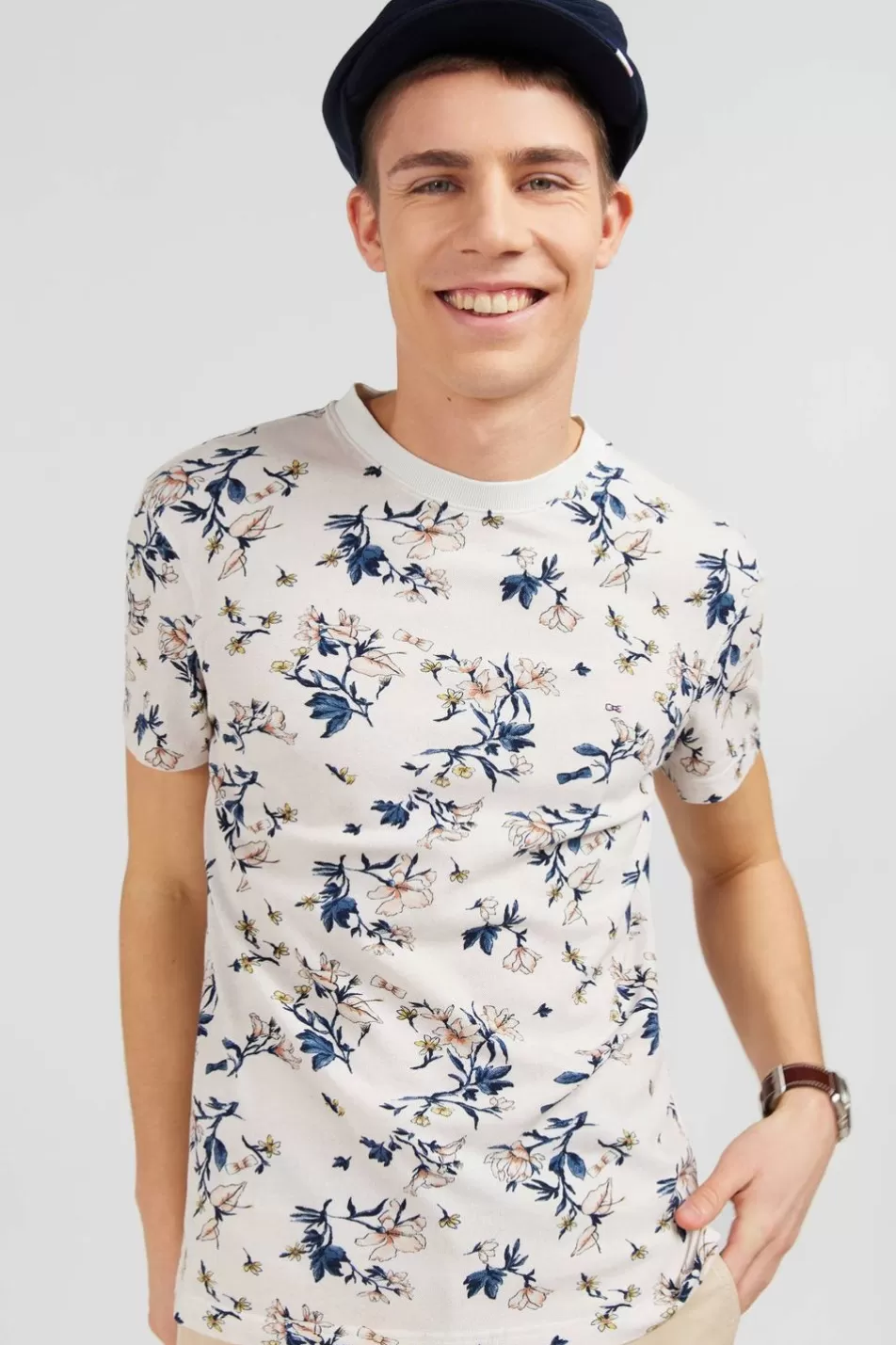 T-Shirts | Eden Park White Short-Sleeved T-Shirt With Leaf Print