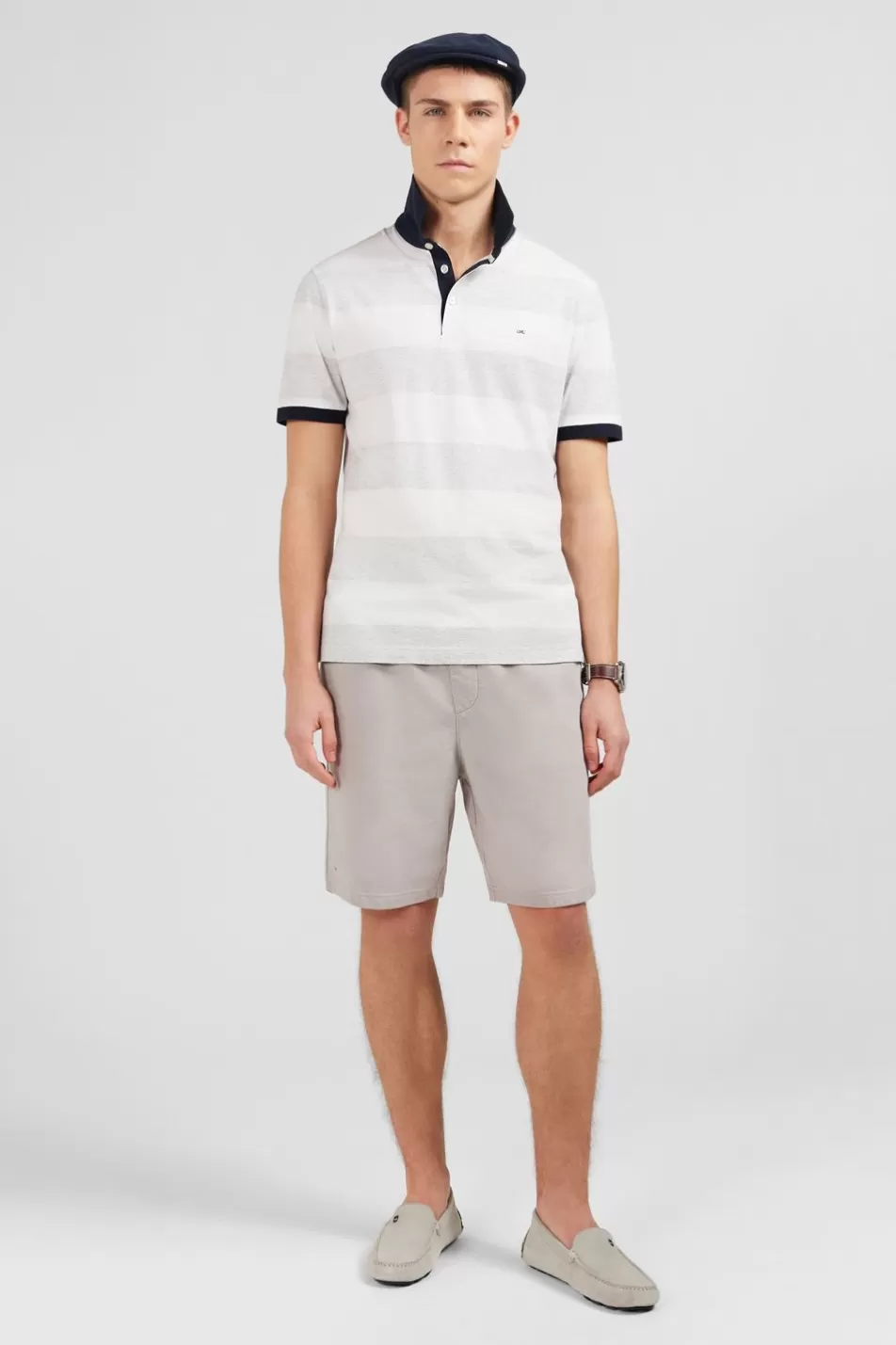 Polos | Eden Park White Striped Short-Sleeved Polo Shirt