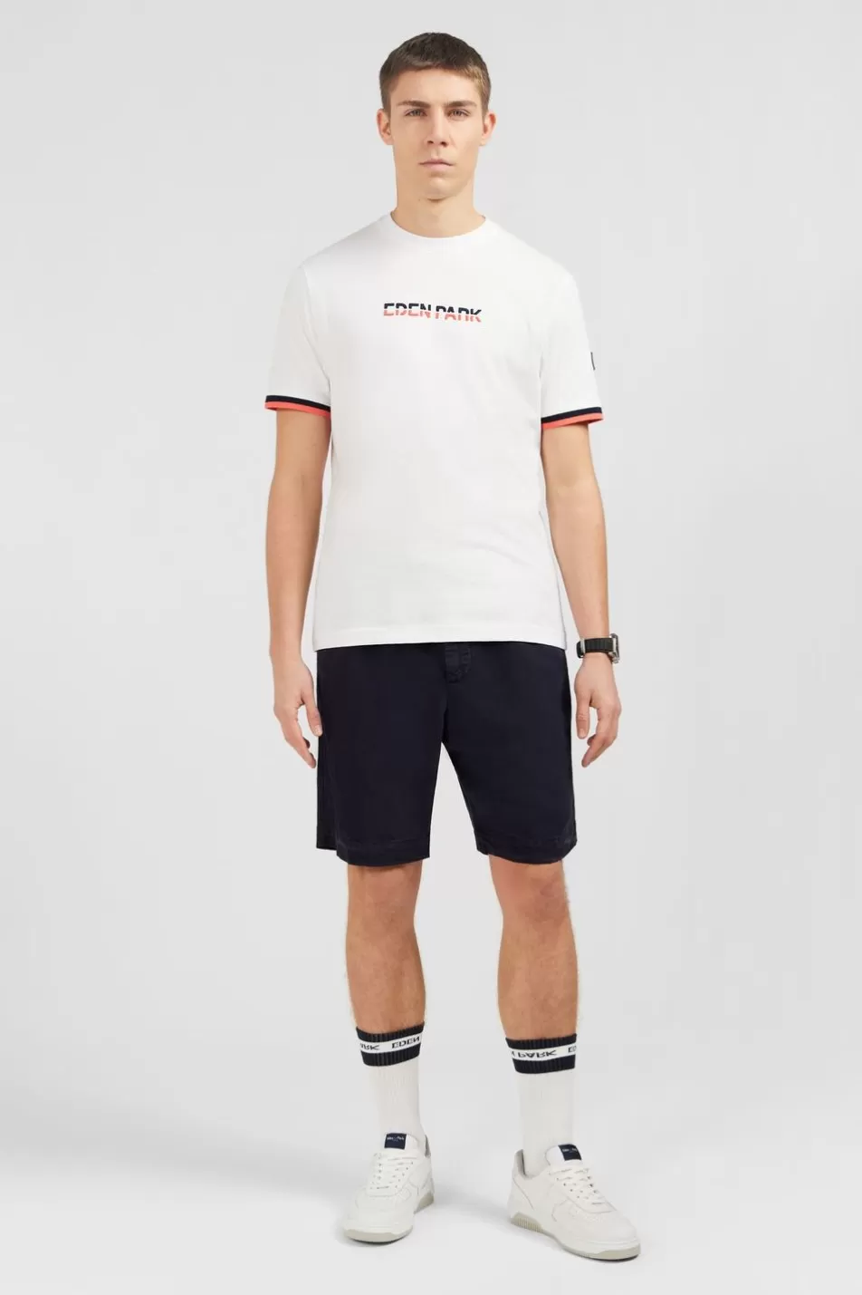 T-Shirts | Eden Park White T-Shirt With Two-Tone Embroidery