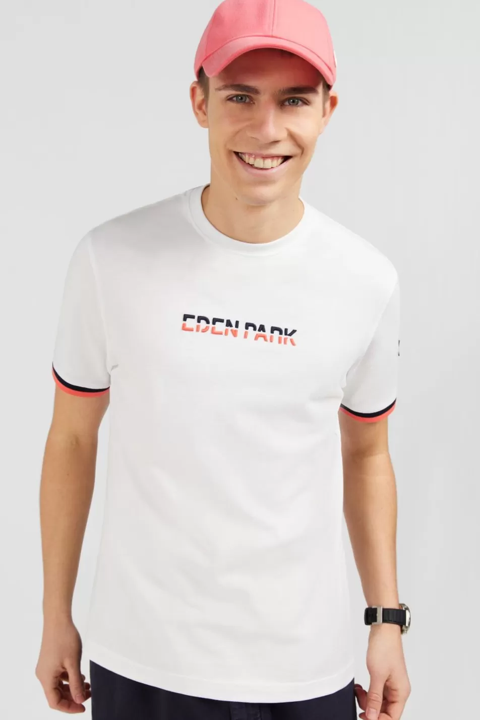 T-Shirts | Eden Park White T-Shirt With Two-Tone Embroidery